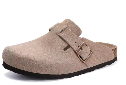 Komfort Suede Clogs – Beige Slip-ons med Spænde