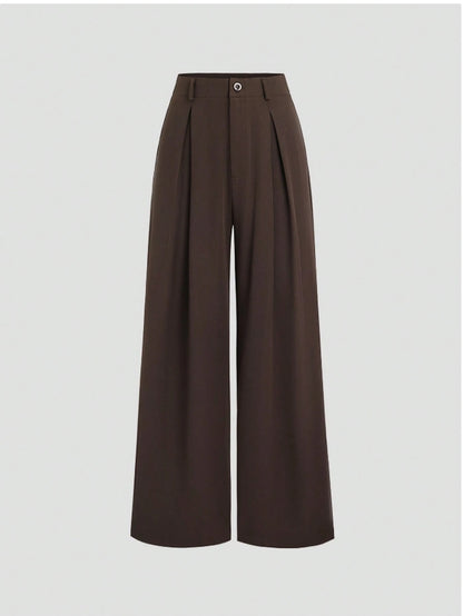 Elegant Wide-Leg Bukser – Tidløs Komfort i Mørk Brun