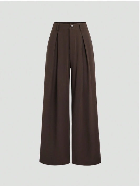 Elegant Wide-Leg Bukser – Tidløs Komfort i Mørk Brun