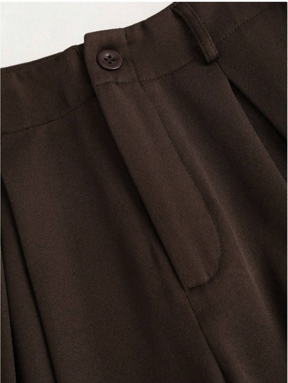 Elegant Wide-Leg Bukser – Tidløs Komfort i Mørk Brun