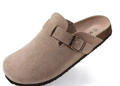 Komfort Suede Clogs – Beige Slip-ons med Spænde